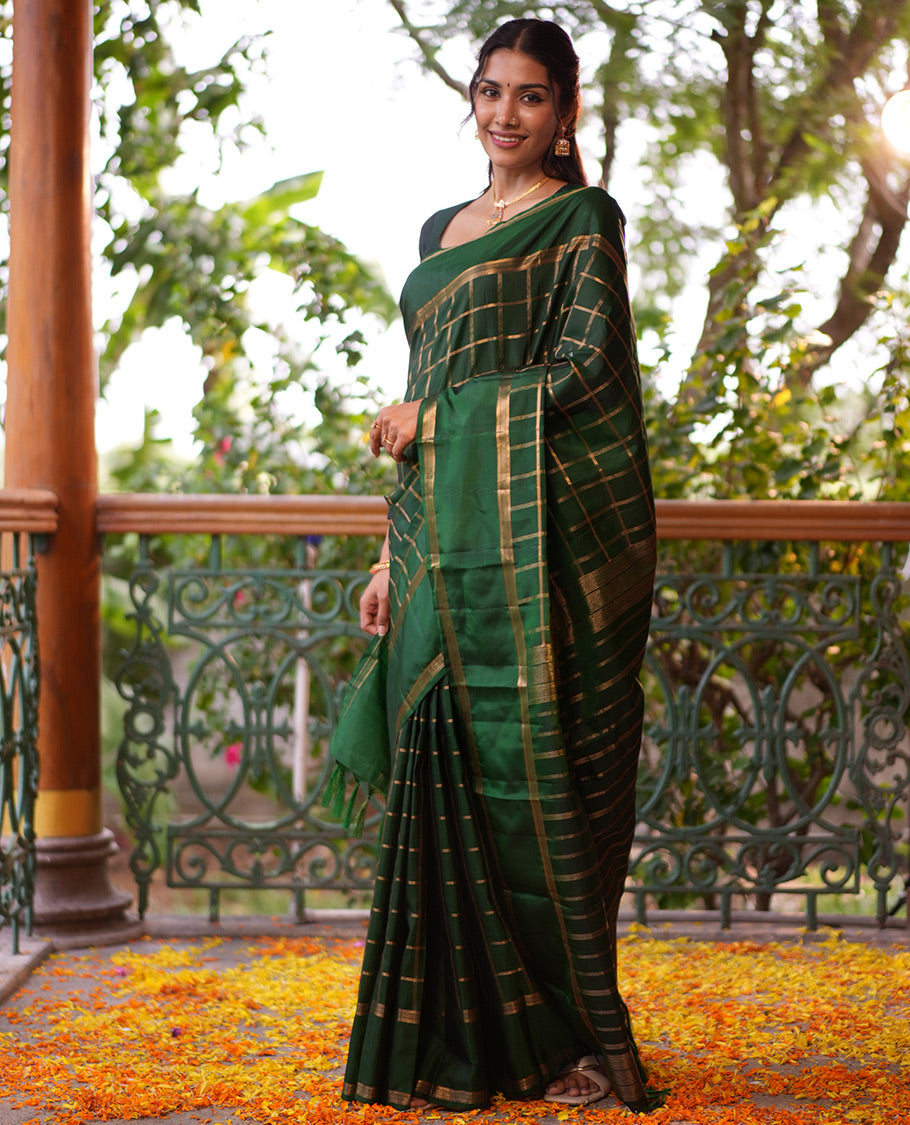 Dark Green Vasundhara Lite Silk Mix Saree