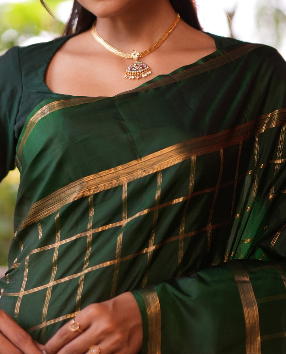 Dark Green Vasundhara Lite Silk Mix Saree