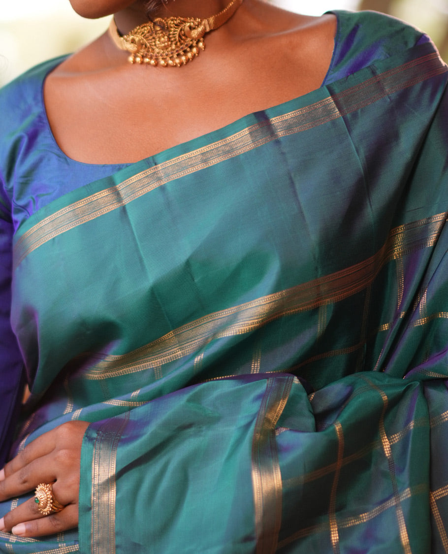 Peacock Blue Vasundhara Lite Silk Mix Saree