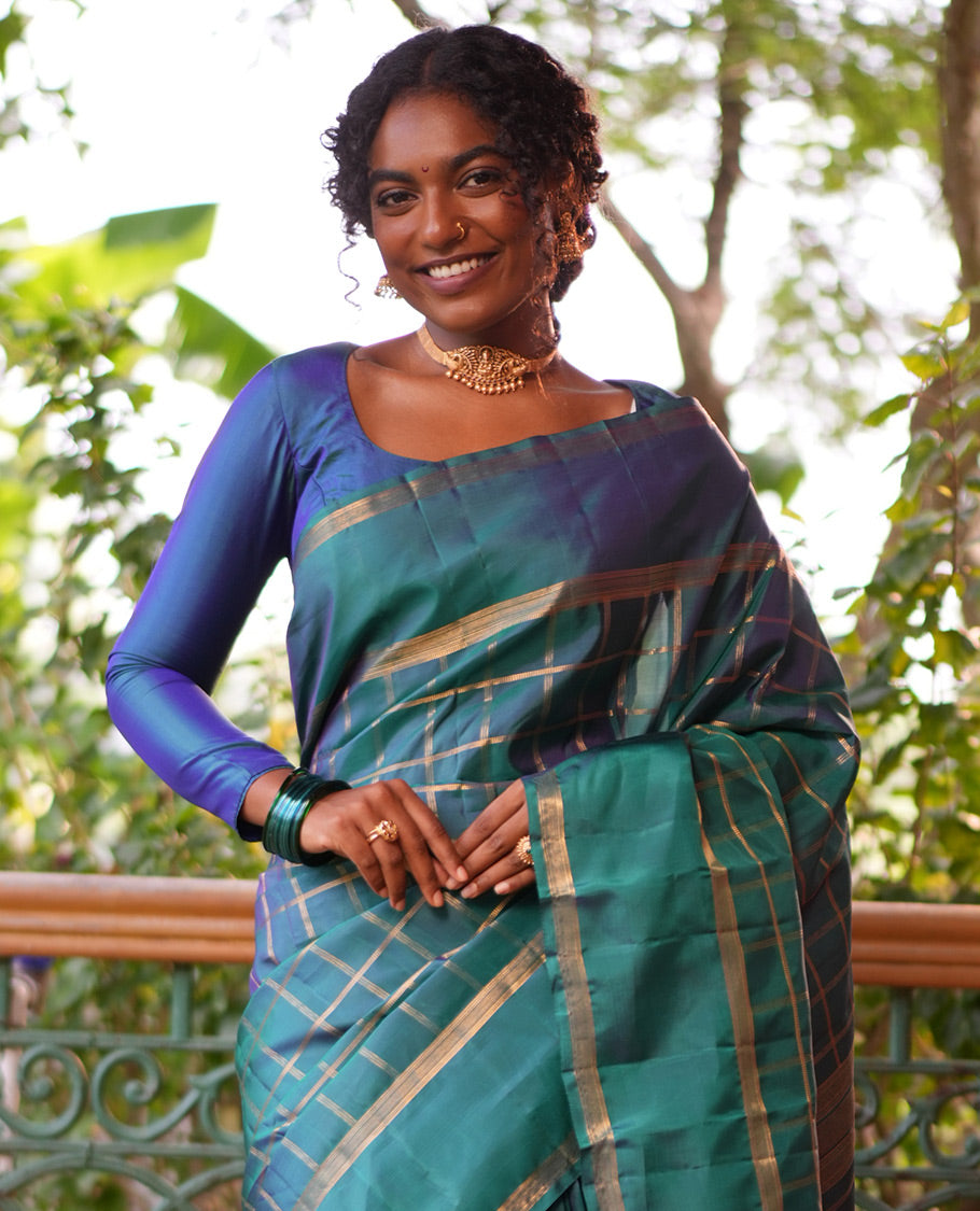 Peacock Blue Vasundhara Lite Silk Mix Saree