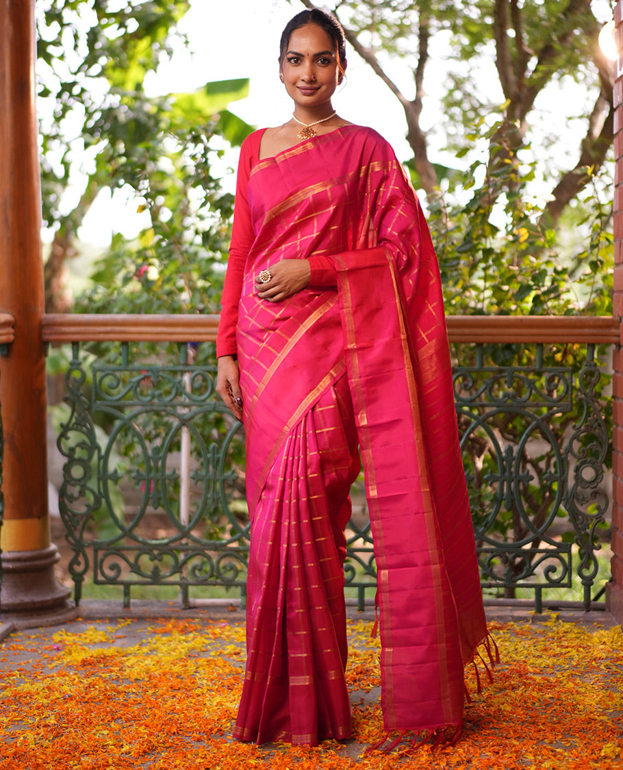 Reddish Pink Vasundhara Lite Silk Mix Saree