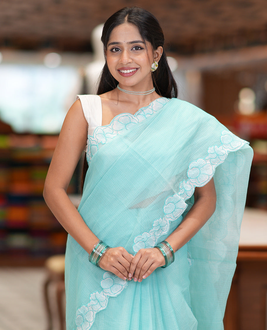 Sea Green Kota Chex Saree