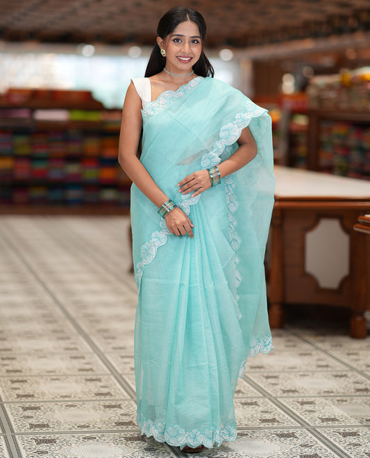 Sea Green Kota Chex Saree