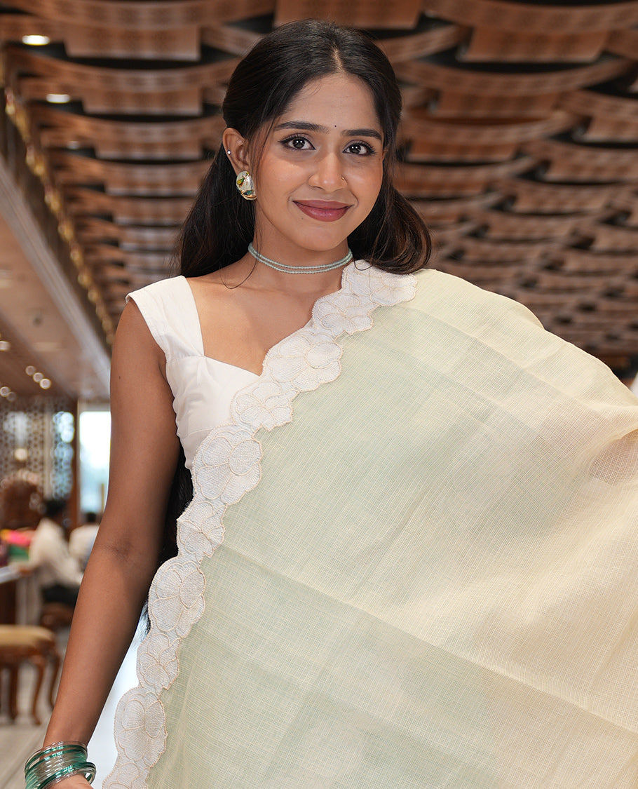 Enthralling Cream Kota Chex Saree