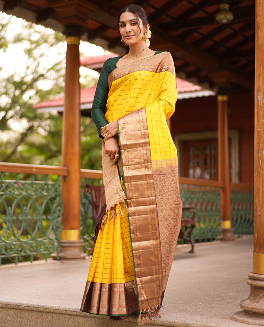 Yellow-Coffee Brown Vasundhara Silk Saree