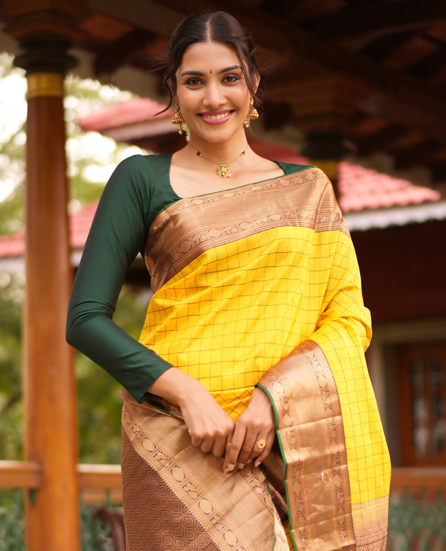 Yellow-Coffee Brown Vasundhara Silk Saree