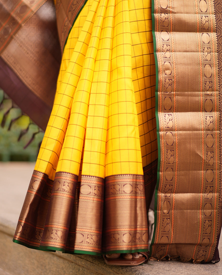 Yellow-Coffee Brown Vasundhara Silk Saree
