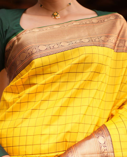 Yellow-Coffee Brown Vasundhara Silk Saree