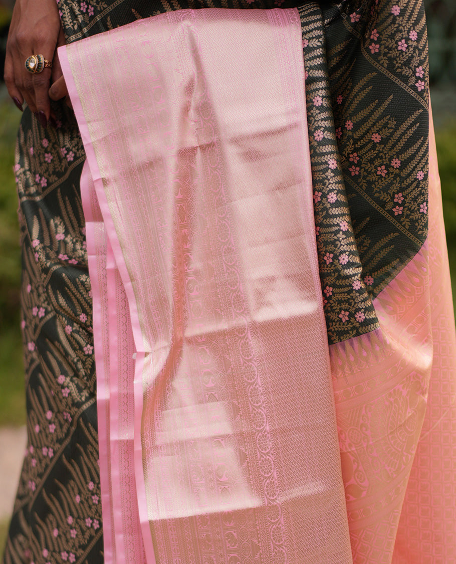 Dark Green-Light Pink Budget Silk Saree