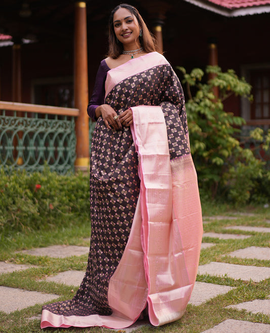 Coffee Brown-Light Pink Budget Silk Saree