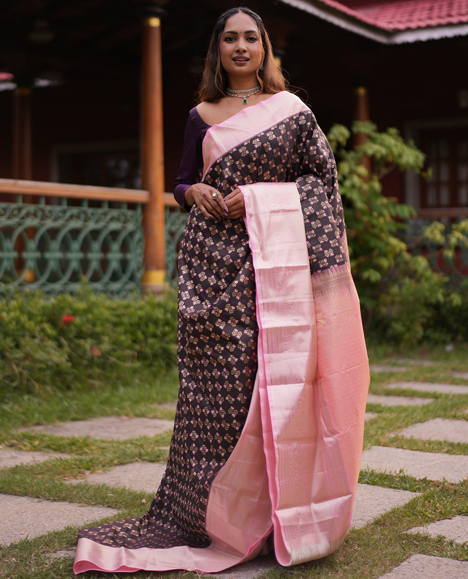 Coffee Brown-Light Pink Budget Silk Saree