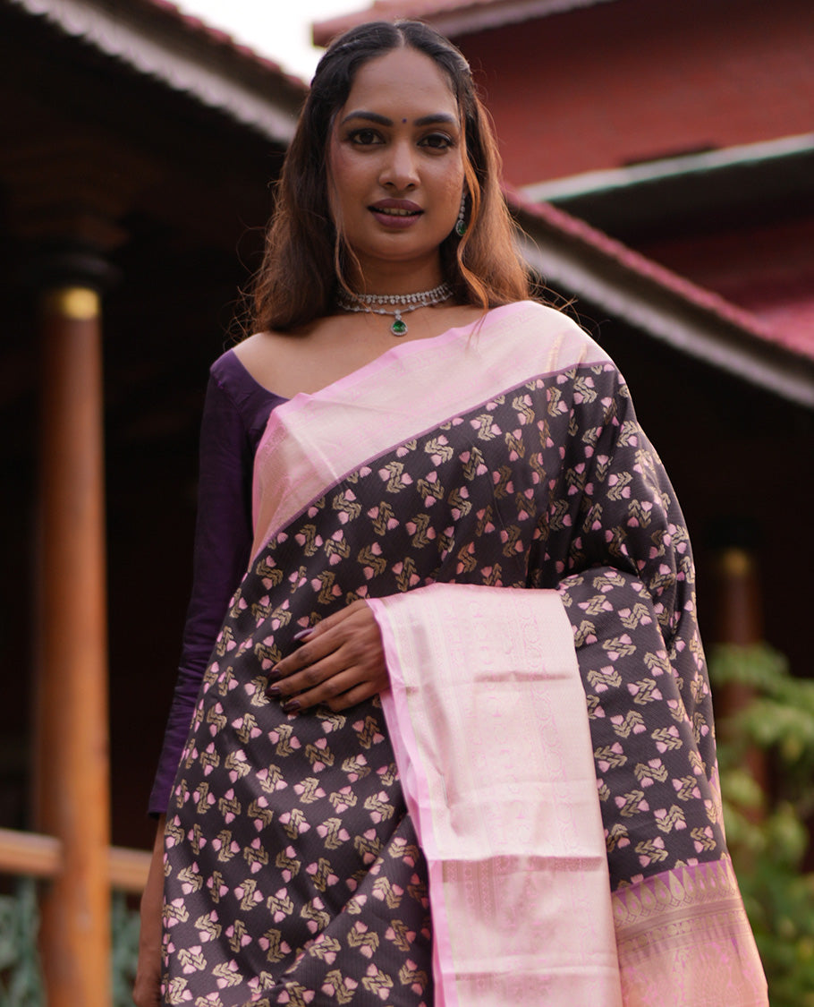 Coffee Brown-Light Pink Budget Silk Saree
