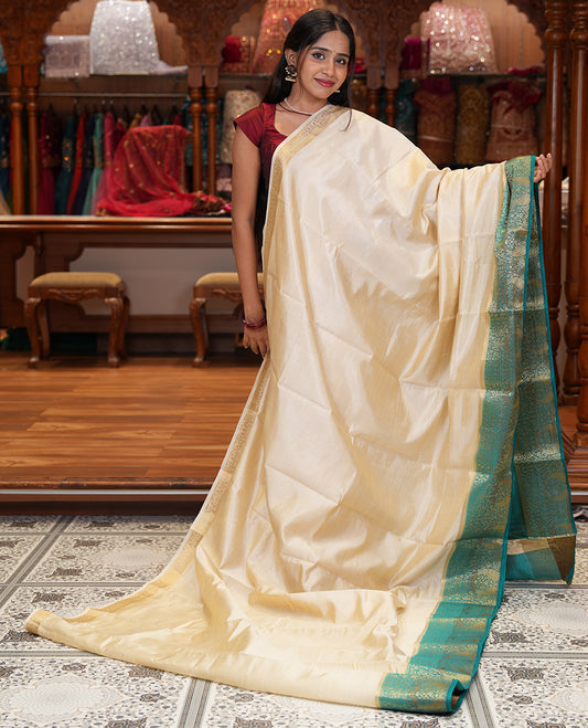 Cream-Rama Plain Art Tussar Saree