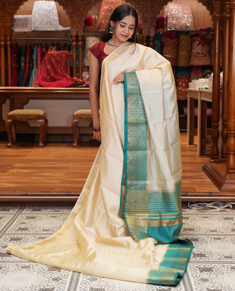 Cream-Rama Plain Art Tussar Saree