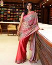 Fanta orange half-&-half colorful geometric printed & mirror work masakali saree, printed border & pallu, plain blouse