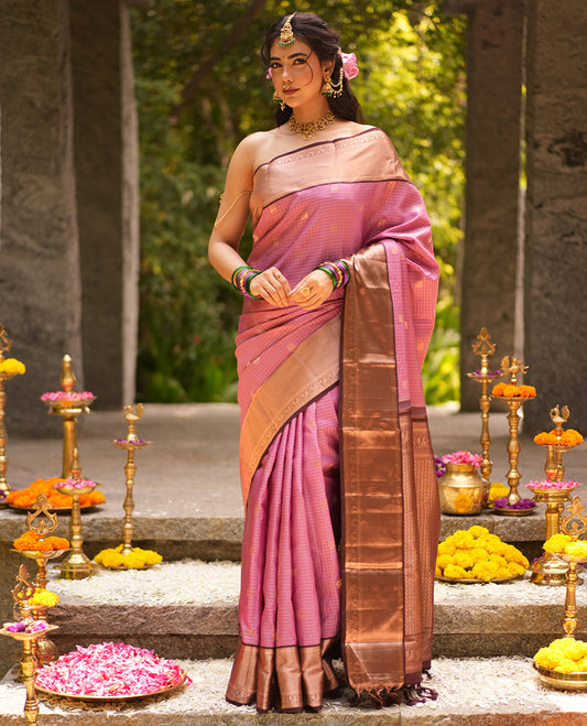 Onion Pink and Brown Vasundhara Silk Saree