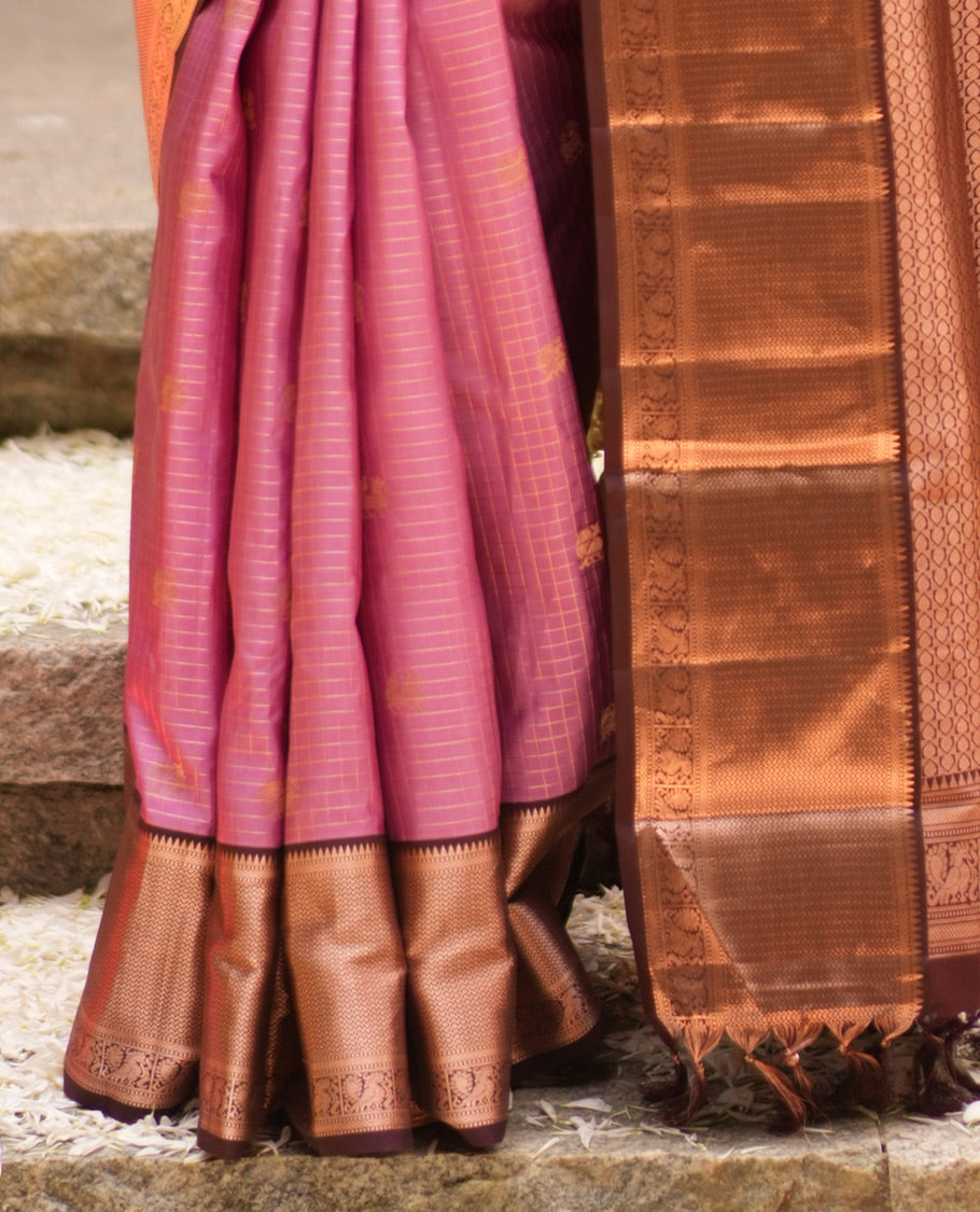 Onion Pink and Brown Vasundhara Silk Saree