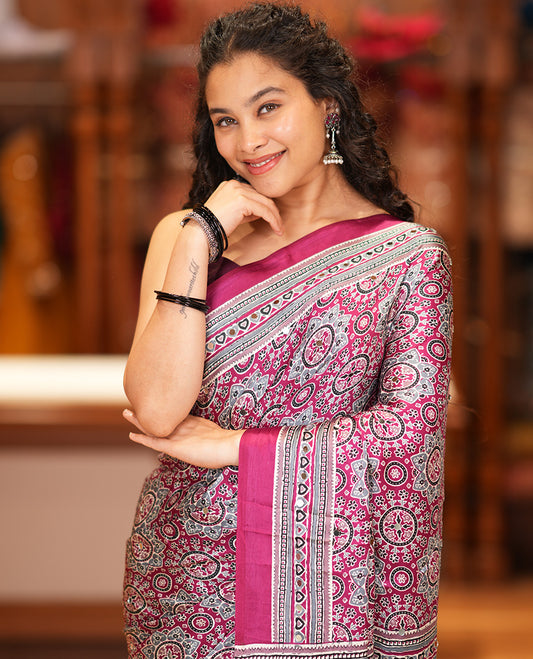 Purple Satin Crepe Saree