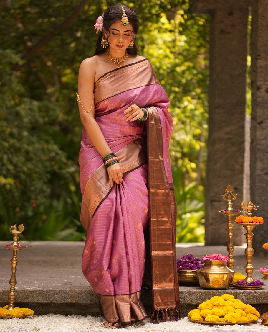 Onion Pink and Brown Vasundhara Silk Saree