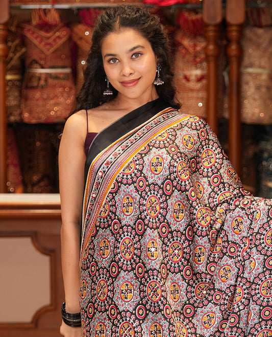 Black Satin Crepe Saree