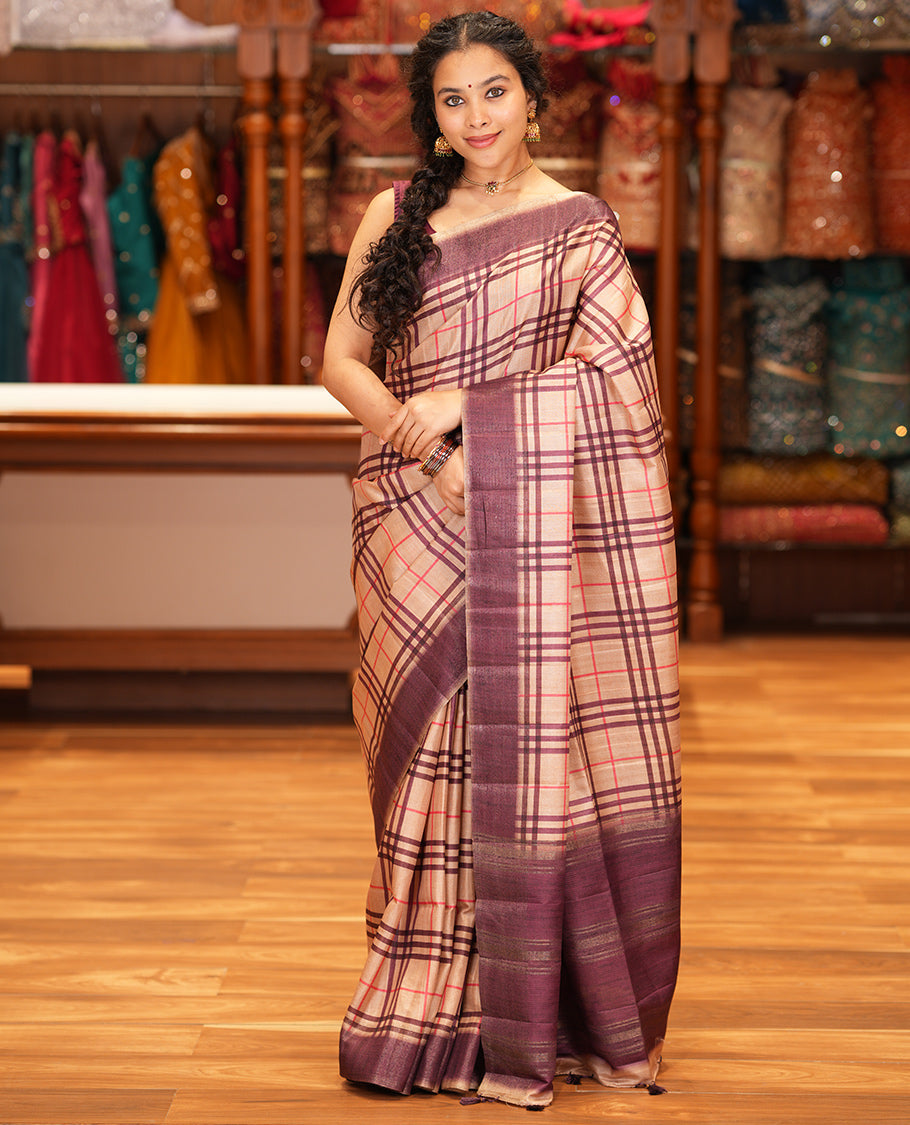 Sandal Fancy Tussar Silk Saree