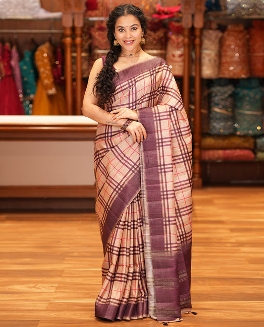 Sandal Fancy Tussar Silk Saree