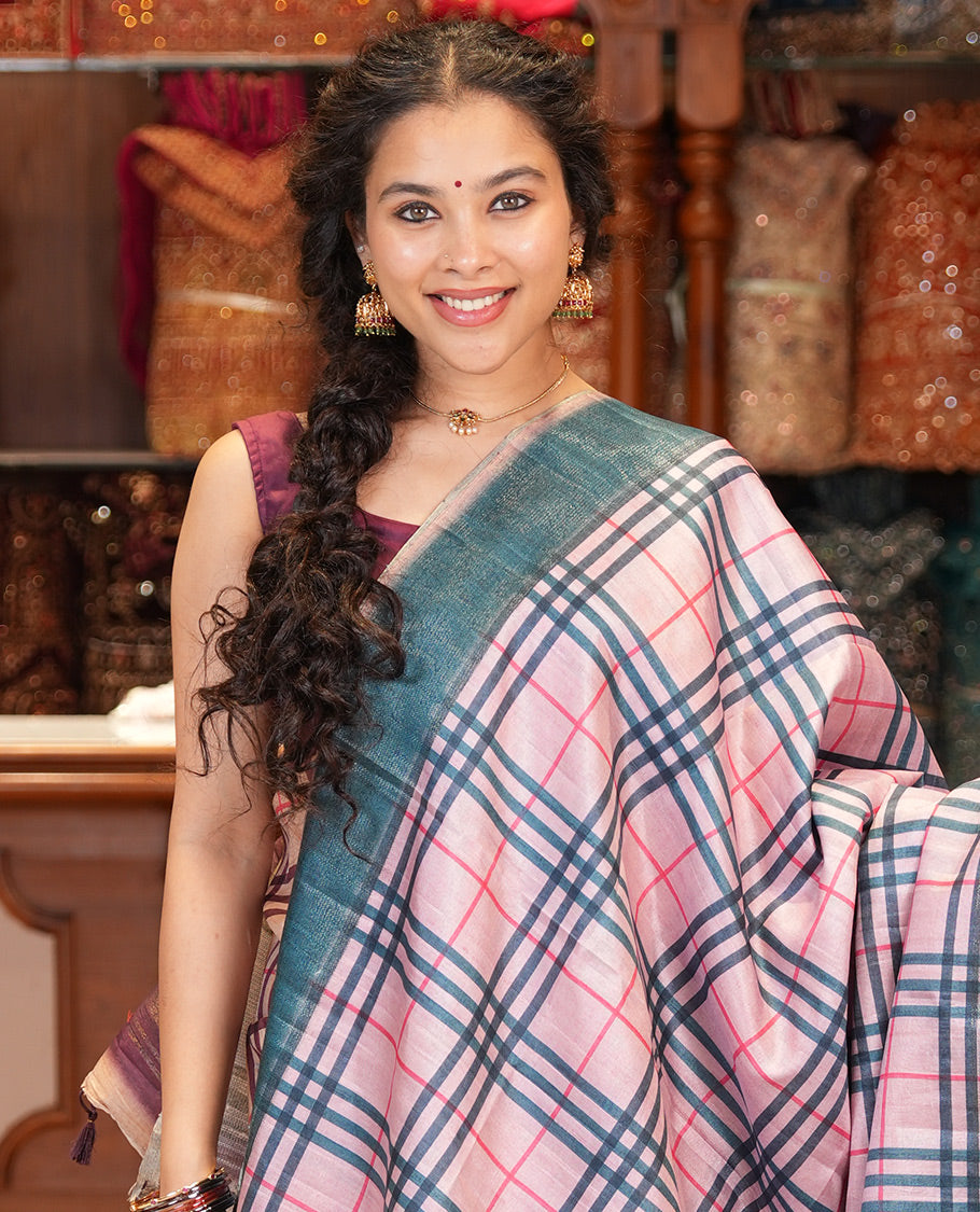 Pink Fancy Tussar Silk Saree