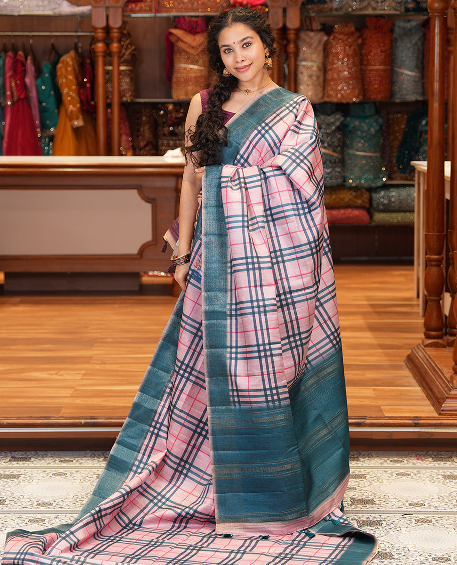 Pink Fancy Tussar Silk Saree