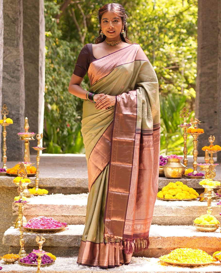 Pista Green and Brown Vasundhara Silk Saree