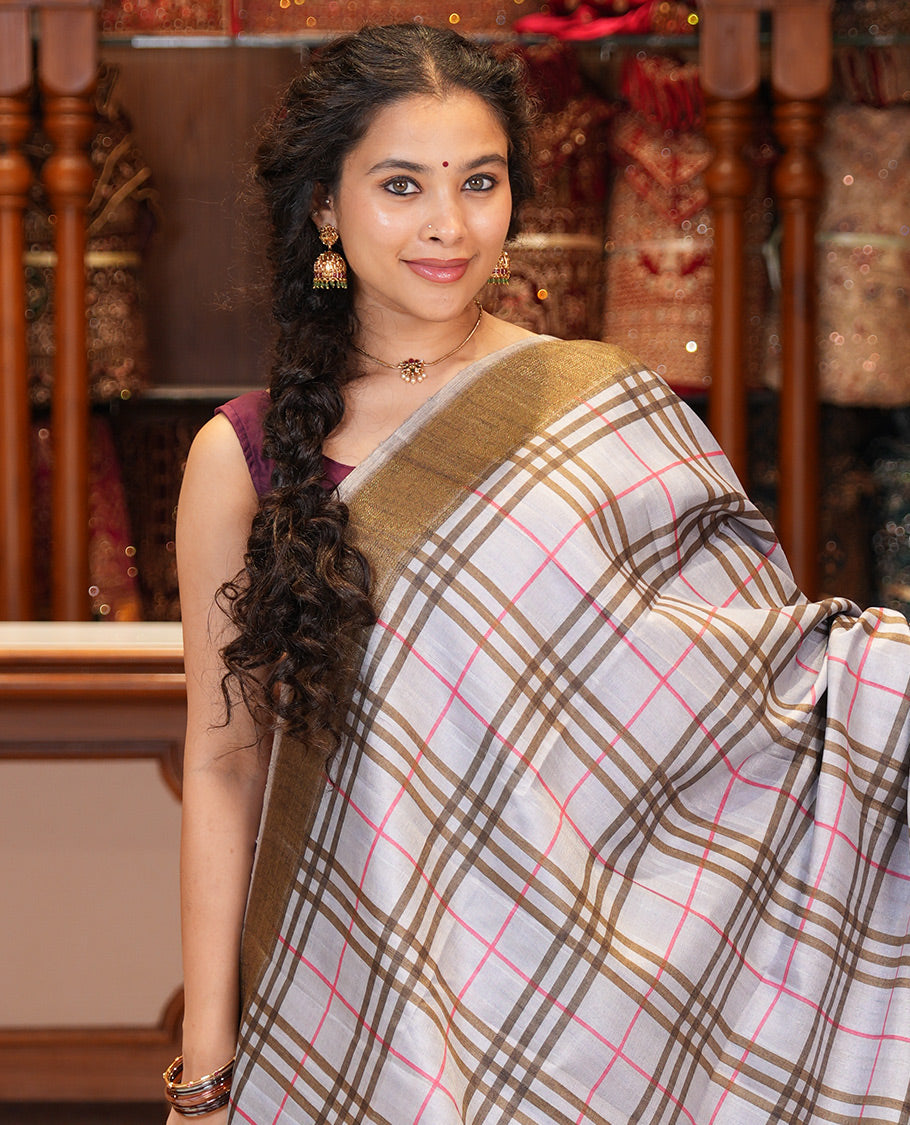 Grey Fancy Tussar Silk Saree
