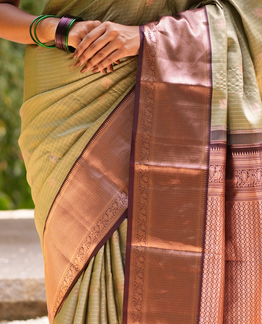 Pista Green and Brown Vasundhara Silk Saree