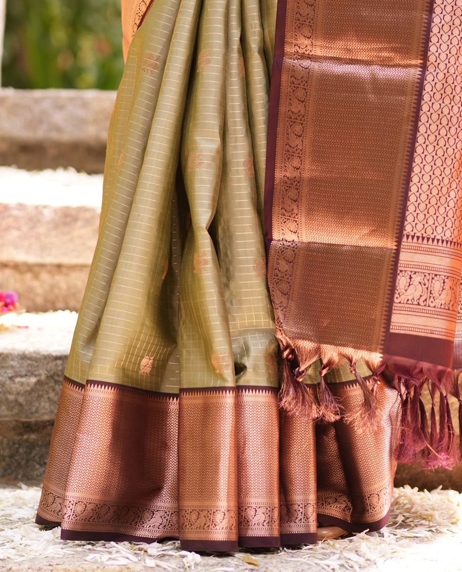 Pista Green and Brown Vasundhara Silk Saree