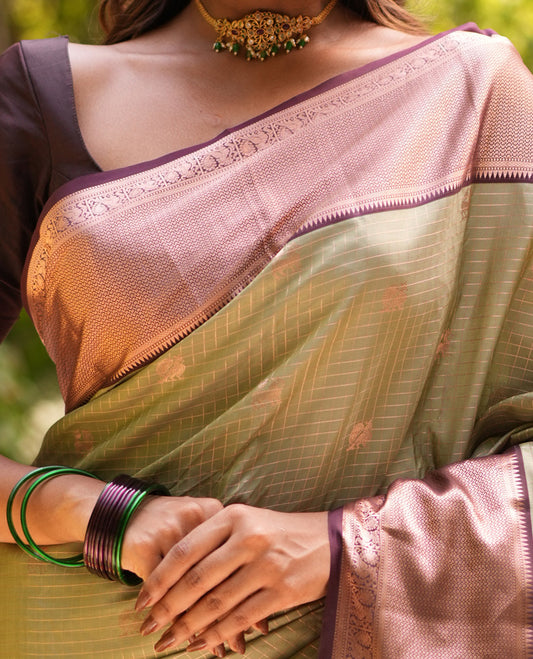 Pista Green and Brown Vasundhara Silk Saree