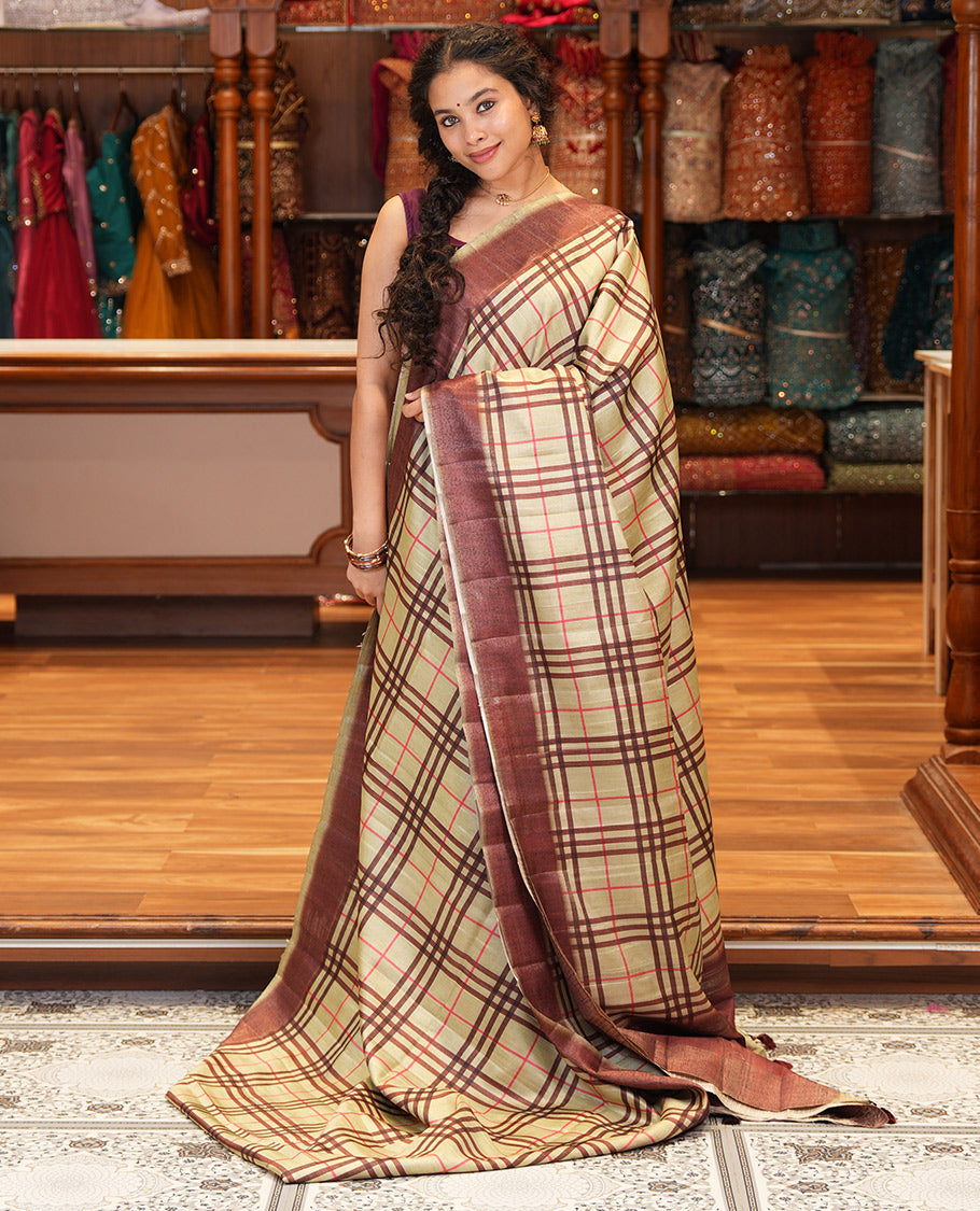 Green Fancy Tussar Silk Saree
