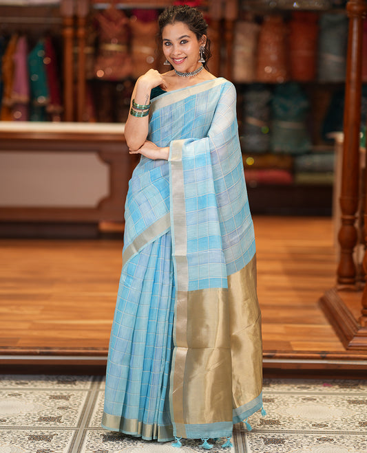 Sky Blue Linen Saree