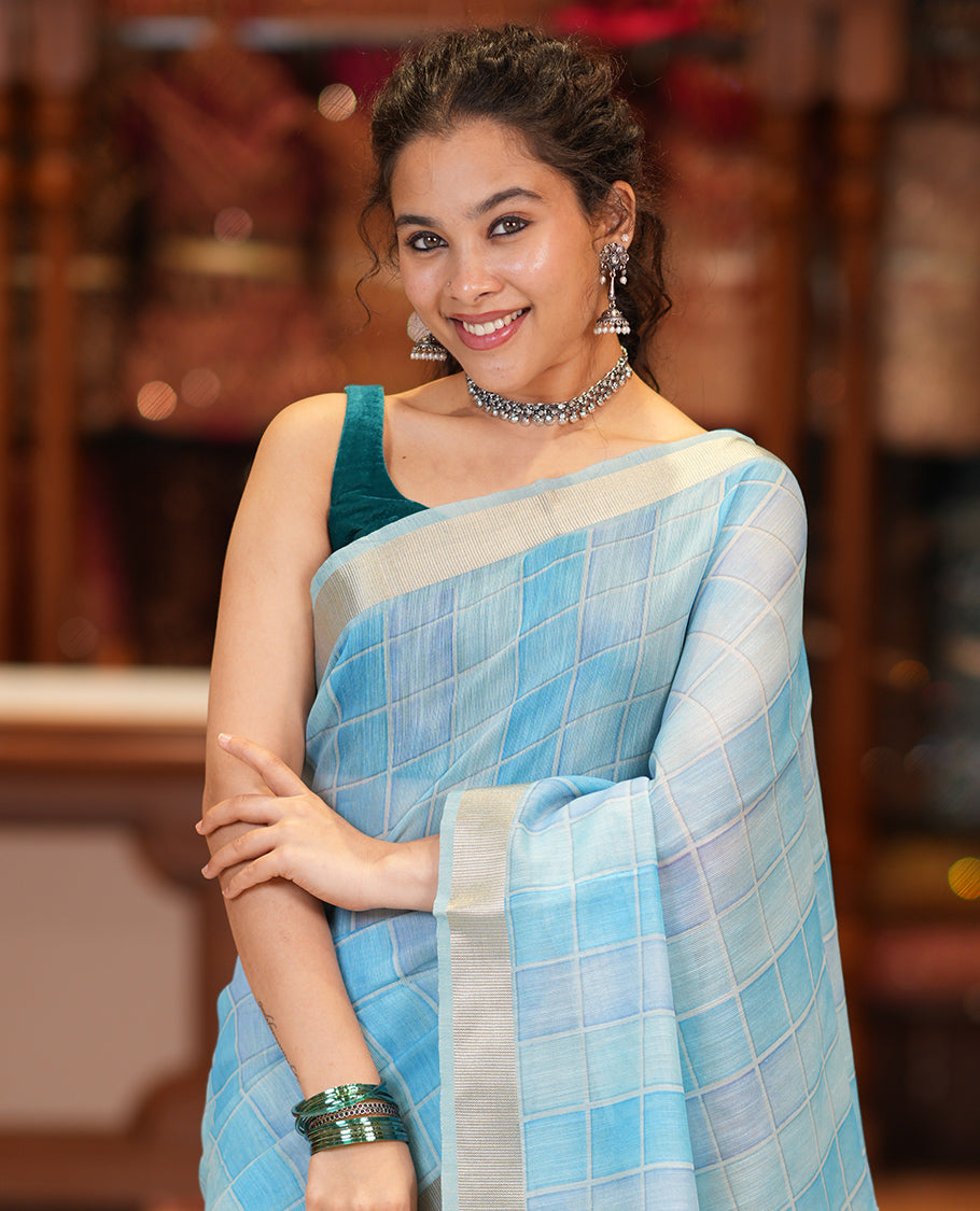 Sky Blue Linen Saree