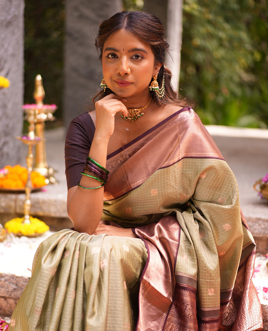 Pista Green and Brown Vasundhara Silk Saree
