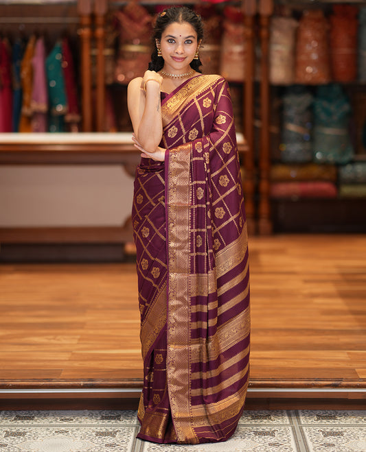 Wine Fancy Mysore Silk Saree