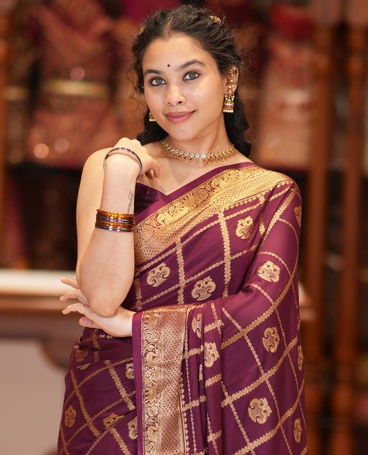 Wine Fancy Mysore Silk Saree