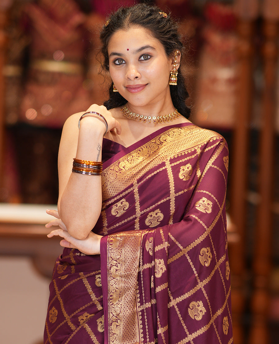 Wine Fancy Mysore Silk Saree