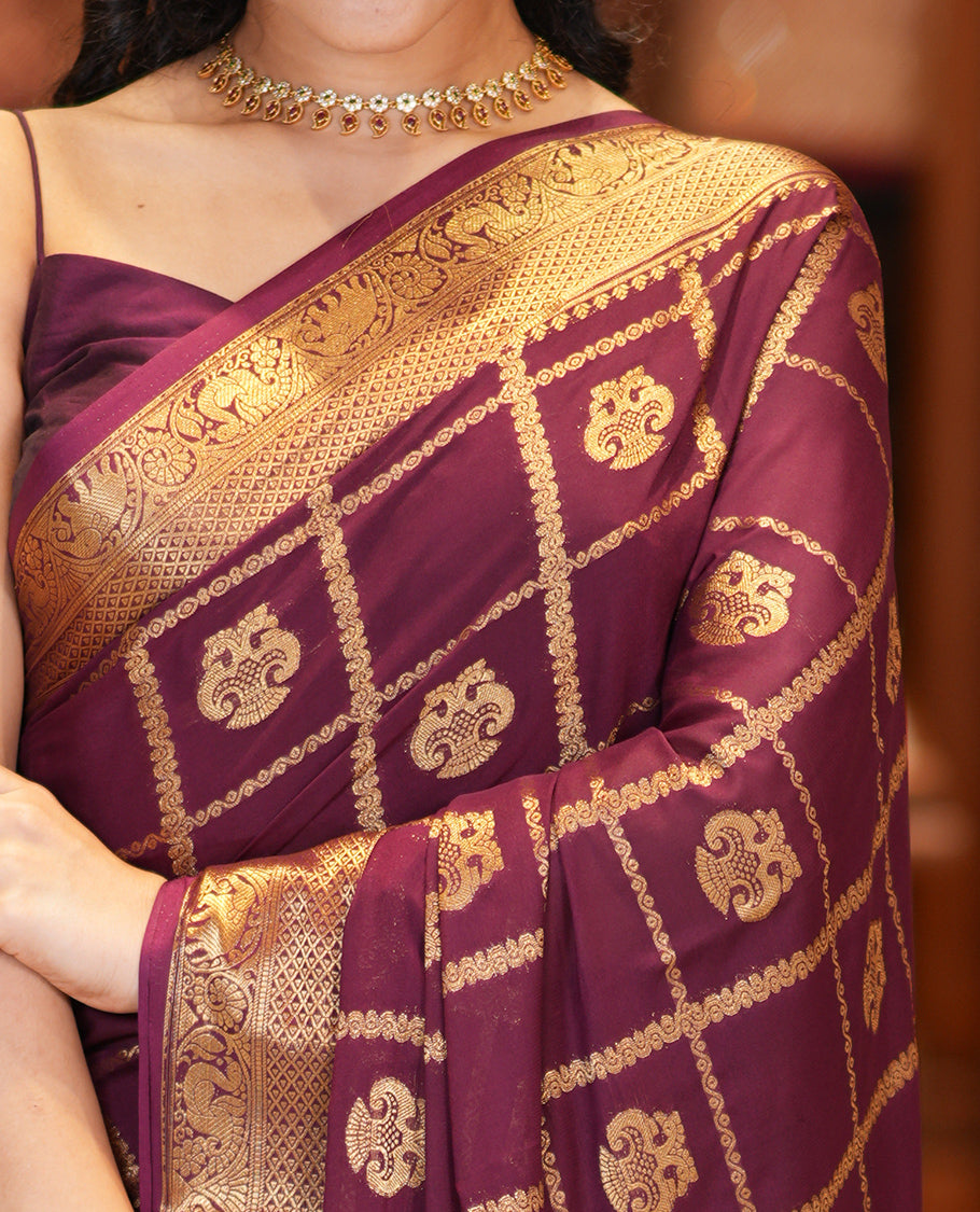Wine Fancy Mysore Silk Saree