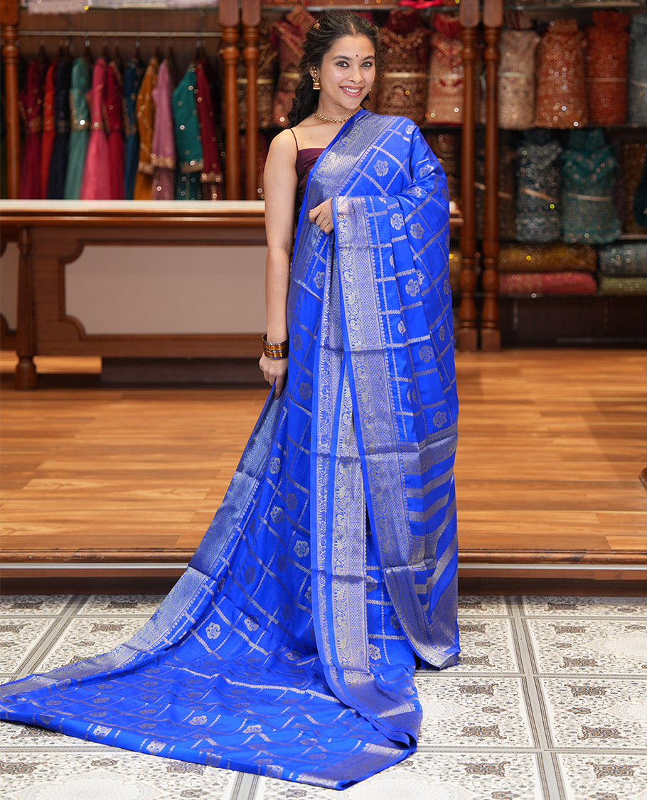 M.s Blue Fancy Mysore Silk Saree