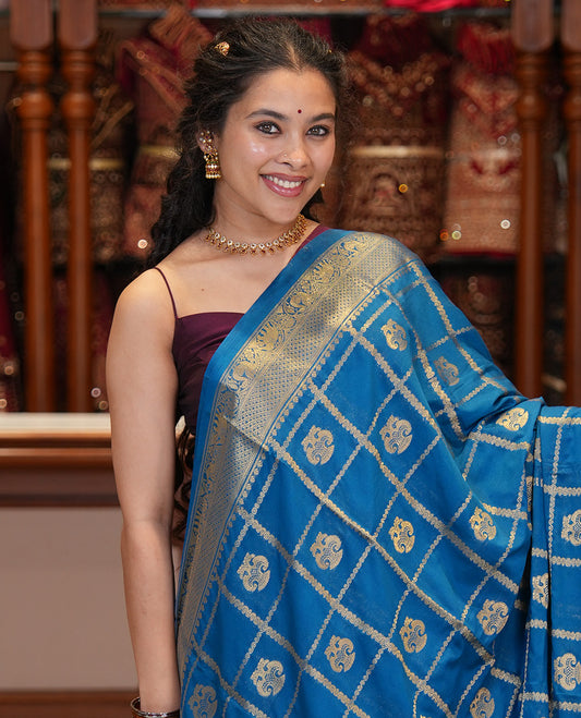 Rama Blue Fancy Mysore Silk Saree
