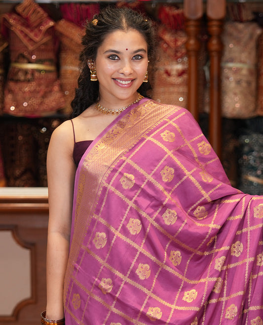 Onion Pink Fancy Mysore Silk Saree