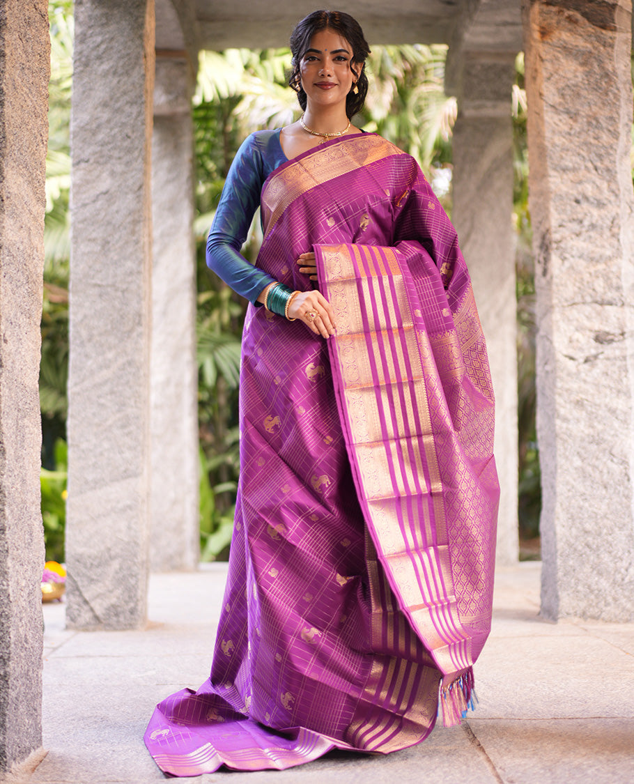Magenta Checks Budget Silk Saree
