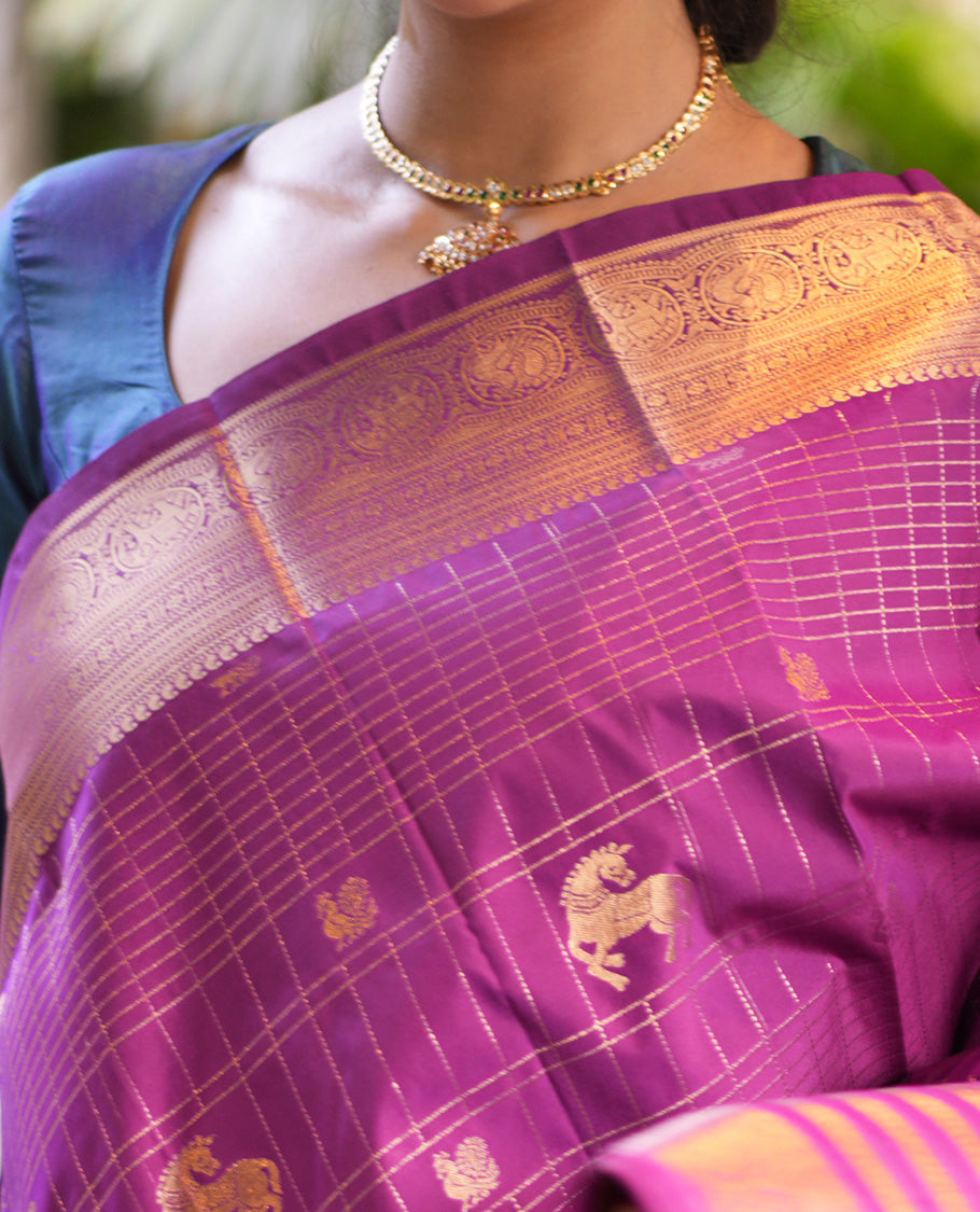 Magenta Checks Budget Silk Saree
