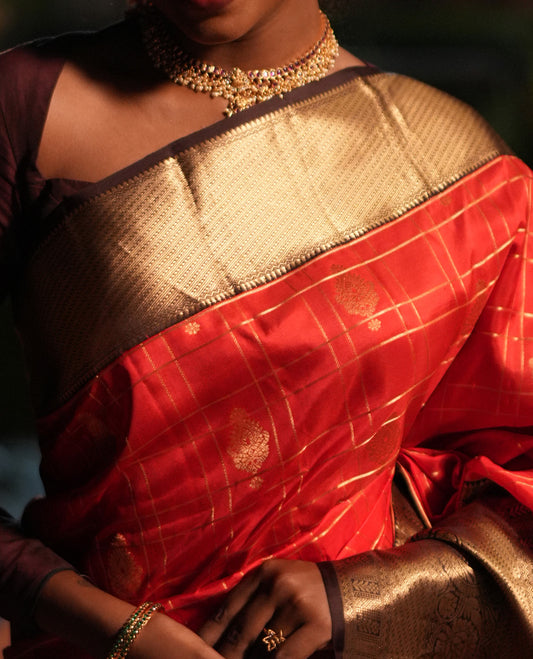 Tomato and Brown Vasundhara Silk Saree