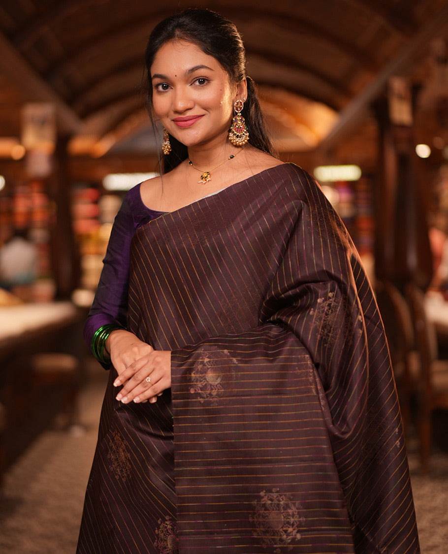 Borderless Brown-Pista Green Mayuri Lite Silk Mix Saree