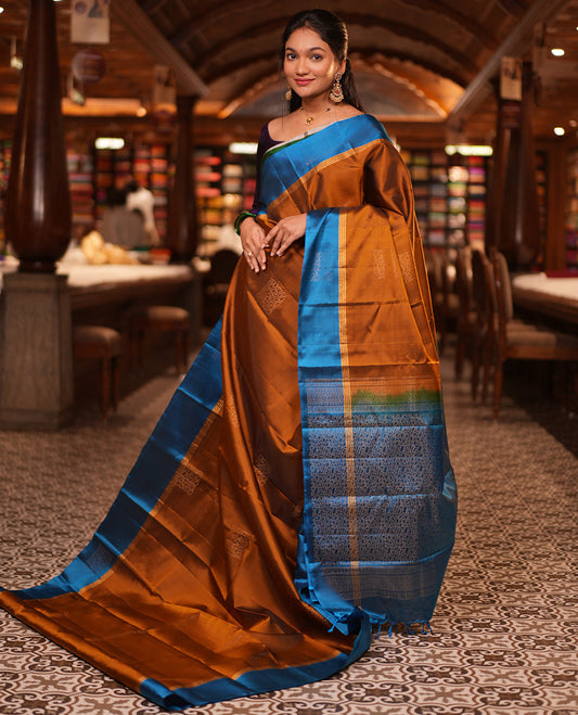 Mehendi Gold-Blue Mayuri Silk Mix Saree