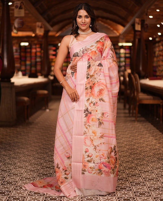 Pink Checks Kota Saree
